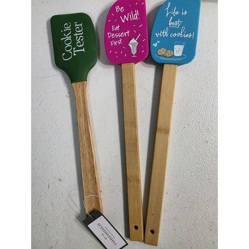 3 Spatulas Silicone Wood Handle Cookie Tester Life Is Best With Cookies Dessert